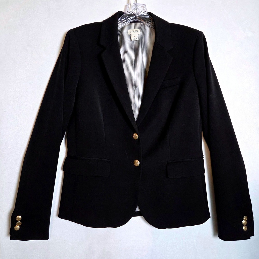 J.Crew Women 6 Preppy Dark Academia Schoolboy Blazer Black Gold Crest Button